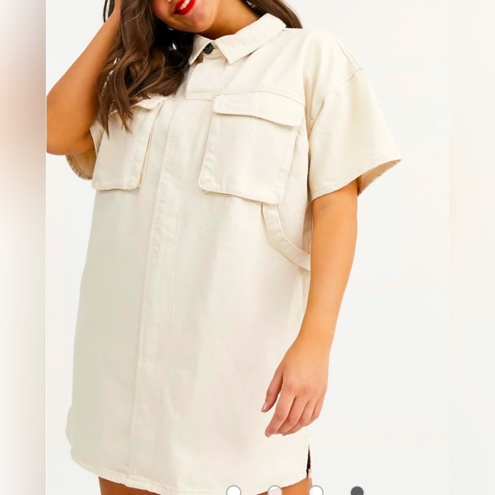 ASOS Cream Short Sleeve Denim Shirt Dress